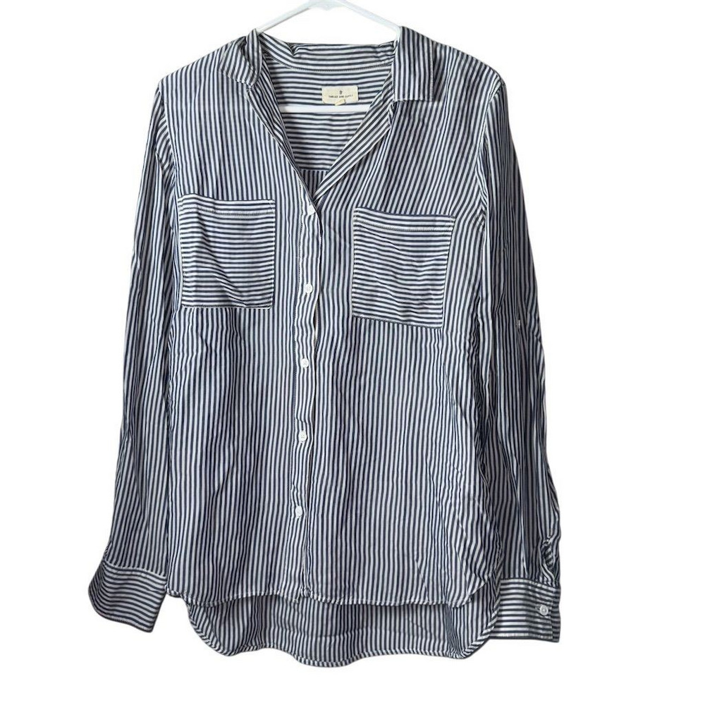 Thread & Supply Women's Blue Striped Button-Up Shirt‎ Size L